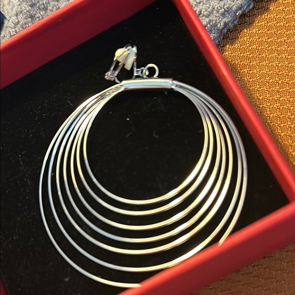 Silver Clip OnGeometric Statement Earrings - Picture 3 of 3